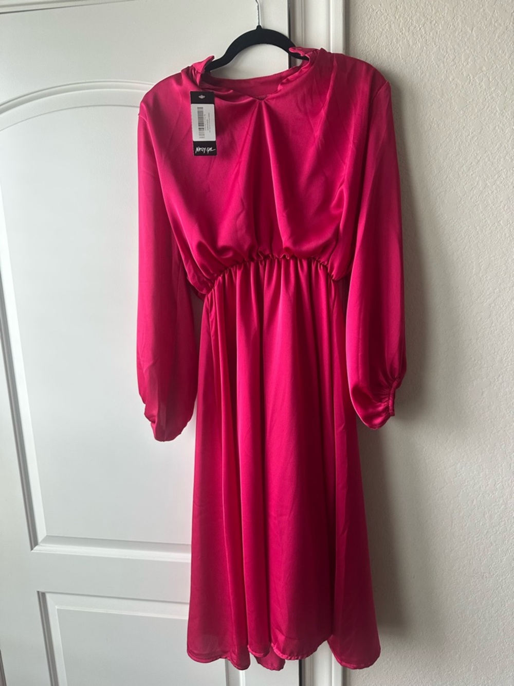 Nasty Gal Hot Pink Satin Midi Dress